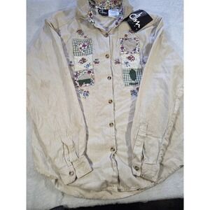 CHM Designs Patchwork Embroidered Button Down Shirt Cottagecore Cotton